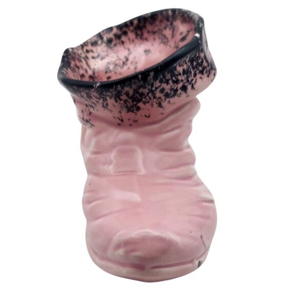 Vintage Elf Boot Shoe Pink Black Ceramic Planter Mid-Century Modern - Picture 5 of 7